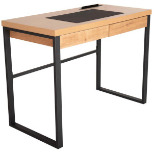 Livetastic Schreibtisch, Schwarz, Eiche, Metall, Holzwerkstoff, furniert, 2 Schublade(n) Schubladen, rechteckig, eckig, 100x75x50 cm, Mousepad,