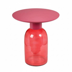 Mid.you Beistelltisch, Pink, Holz, Glas, Mangoholz, Hartholz, rund, rund, 50x55x50 cm, Wohnzimmer, Wohnzimmertische, Beistelltische,