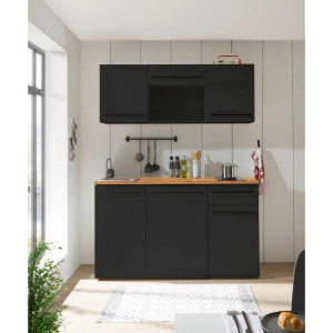 P & B Küchenblock Jazz Single, Schwarz, Eiche, Holzwerkstoff, 1 Schublade(n),1 Schublade(n) Schubladen, nur wie online abgebildet bestellbar, E, 160