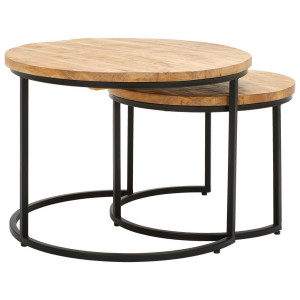 Livetastic Couchtisch, Natur, Schwarz, Holz, Metall, Mangoholz, massiv, Holz, rund, Säule, 60-75x40-50x60-75 cm, einfacher Aufbau, Wohnzimmer,
