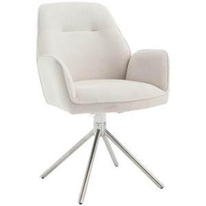Livetastic Armlehnstuhl, Creme, Edelstahl, Metall, Textil, rund, 60x89x64 cm, Sitzfläche 180° drehbar, automatische Rückholfunktion, Esszimmer,