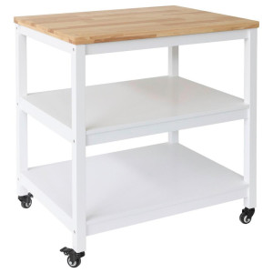 Mid.you Servierwagen Kitchen trolley, Weiß, Holz, Holzwerkstoff, Kautschukholz, vollmassiv, rechteckig, Rollen, 79x90x60 cm, einfacher Aufbau,