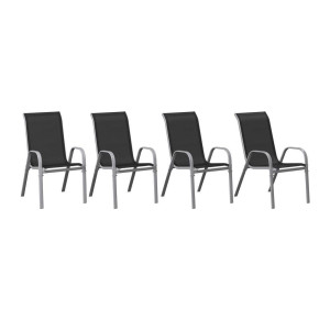 Ambia Garden Gartensessel-Set, Schwarz, Silber, Metall, Textil, Flachrohr, 54x94x73 cm, Gartenmöbel, Gartenstühle, Gartenstühle