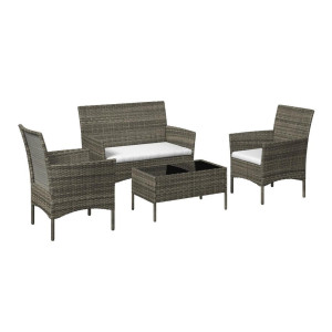 Ambia Garden Gartenset, Creme, Grau, Schwarz, Textil, 4-teilig, Füllung: Schaumstoff, Tisch mit Glasplatte, Gartenmöbel, Gartenmöbel-Sets