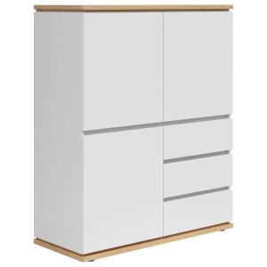 Xora Highboard, Weiß, Eiche Artisan, Holzwerkstoff, 3 Fächer, 3 Schublade(n) Schubladen, 100x121x42 cm, FSC Mix, Beimöbel erhältlich, stehend,