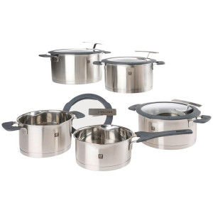 Kochtopfset Zwilling Simplify, Edelstahl, Metall, Glas, 5-teilig, 16 cm,20 cm,16 cm, 2 L,3,5 L,6 L,3 L,1,5 L, rund, geschmacksneutral, Abgießfunktion,