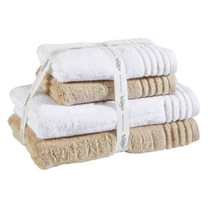 Vossen Frottierset SET Vienna Style, Weiß, Beige, Textil, 4-teilig, Uni, hochwertige Qualität, Badtextilien, Handtuch-Sets