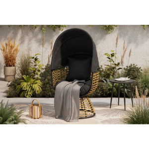 Ambia Garden Gartenmuschel, Natur, Schwarz, Metall, Kunststoff, Textil, Füllung: Fleece, 73x80.5x160 cm, verstellbares Dach, Loungemöbel, Sonneninseln