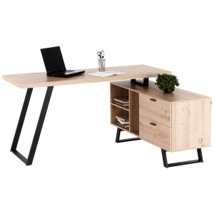 Livetastic Eckschreibtisch, Schwarz, Eiche, Metall, Holzwerkstoff, 2 Schublade(n) Schubladen, rechteckig, Flachrohr, 150x75x60-120 cm, Stauraum,