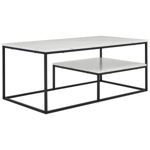 Mid.you Couchtisch, Schwarz, Weiß, Metall, Holzwerkstoff, Marmoroptik, rechteckig, Flachrohr, 60x45x110 cm, Bsci, einfacher Aufbau, Wohnzimmer,