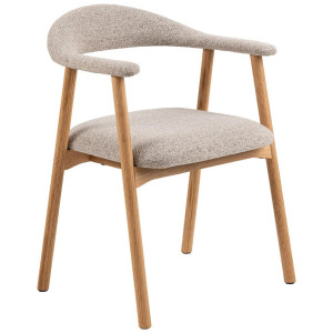 Mid.you Armlehnstuhl, Greige, Textil, Eiche, massiv, Füllung: Polyurethan (Pur), rund, 56x75.5x54 cm, Esszimmer, Stühle, Esszimmerstühle,