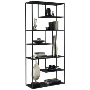 Regal, Schwarz, Metall, 5 Fächer, 85x188x35 cm, Wohnzimmer, Regale, Bücherregale