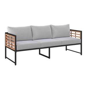 Ambia Garden Loungesofa, Natur, Schwarz, Holz, Metall, Textil, Akazie, vollmassiv, 185x67.5x63.5 cm, Loungemöbel, Outdoorsofas