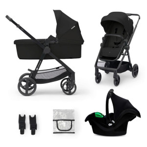 Kinderkraft Kinderwagenset Newly 4 in 1, Schwarz, Metall, 6-teilig, 54x100x94 cm, höhenverstellbare Kopfstütze, Sonnendach, 3-Punkt-Gurt, Baby on