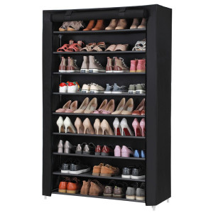 Boxxx Schuhregal Songmics, Schwarz, Textil, 10 Fächer, 100x162x28 cm, Garderobe, Schuhaufbewahrung, Schuhregale