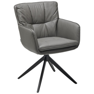 Livetastic Armlehnstuhl Echtleder, Dunkelgrau, Metall, Leder, Echtleder, Büffelleder, A-Form, 59x87x64.5 cm, Esszimmer, Stühle, Esszimmerstühle,