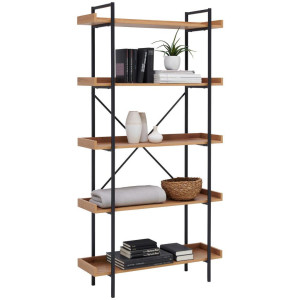 Xora Regal, Schwarz, Eiche Wotan, Metall, Holzwerkstoff, 5 Fächer, 90x172x30 cm, Bsci, stehend, Wohnzimmer, Regale, Bücherregale