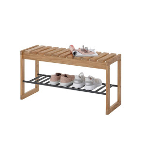 Mid.you Garderobenbank, Natur, Schwarz, Holz, Metall, Eiche, massiv, 1-Sitzer, 88x45x30 cm, Garderobe, Garderobenbänke