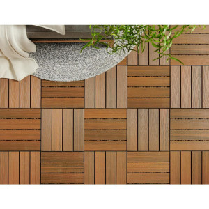 Terrassenfliese, Teak, Metall, Kunststoff, Holzwerkstoff, 30x2.4x30 cm, SGS-geprüft, formstabil, witterungsbeständig, UV-beständig,