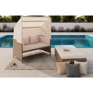 Ambia Garden Gartenmuschel, Beige, Metall, Füllung: Polyester, 126x143x149 cm, verstellbares Dach, Loungemöbel, Sonneninseln
