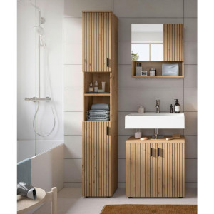 Mid.you Badezimmer, Eiche Artisan, Kunststoff, 3-teilig, Holzoptik, 5 Fächer, 90 cm, FSC Mix, hängend, stehend, Badezimmer, Badmöbelsets &
