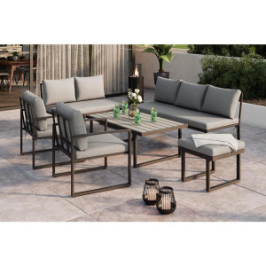 Ambia Garden Loungegarnitur, Dunkelgrau, Metall, Textil, Füllung: Polyester, 125x47x70 cm, Loungemöbel, Gartenlounge-Sets