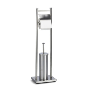 Zeller Present Wc-Bürstenkombination, Silber, Metall, 22x18x76 cm, Bürstenkopf abnehmbar, austauschbar, Papierhalter, Badezimmer, WC Ausstattung, WC