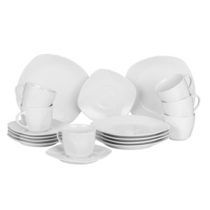 Boxxx Kaffeeservice Square Shape, Weiß, Keramik, 18-teilig, 200 ml,200 ml, Lfgb, Essen & Trinken, Geschirr, Geschirr-Sets, Kaffeeservice