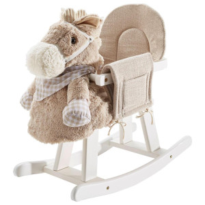 My Baby Lou Schaukelpferd Baby First, Grau, Natur, Holz, Textil, Pappel, vollmassiv, 28x57x61 cm, ISO 9001, AZO-frei, EN 71, Fußstützen, Haltegriffe,
