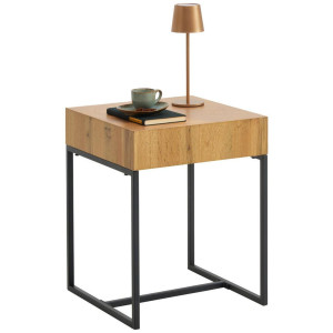Xora Beistelltisch, Schwarz, Eiche, Metall, Holzwerkstoff, quadratisch, Kufe, Flachrohr, 40x50x40 cm, Bsci, Wohnzimmer, Wohnzimmertische,