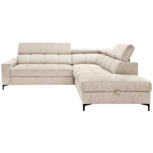 Carryhome Ecksofa, Beige, Metall, 4-Sitzer, Ottomane rechts, L-Form, 254x212 cm, Made in EU, Liegefunktion, seitenverkehrt erhältlich, Schlafen auf