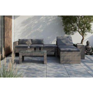 Ambia Garden Loungegarnitur, Blaugrau, Metall, Füllung: Polyester,Polystyrol, 192x65x82 cm, Rückenlehne umklappbar, Loungemöbel, Gartenlounge-Sets