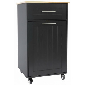 Mid.you Servierwagen Kitchen trolley, Schwarz, Holz, Holzwerkstoff, Kautschukholz, vollmassiv, 1 Schublade(n) Schubladen, rechteckig, Rollen, 50x90x46