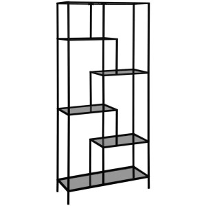 Xora Regal, Grau, Schwarz, Metall, Glas, 6 Fächer, 80x180x30 cm, stehend, in verschiedenen Größen erhältlich, Wohnzimmer, Regale, Bücherregale