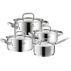 Kochtopfset WMF Gourmet Plus, Edelstahl, Metall, 4-teilig, 16 cm, 1,4 L, rund, 29.4x23.7x50.6 cm, Made in EU, backofengeeignet, rostfrei,
