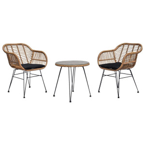 Ambia Garden Balkonset, Braun, Grau, Natur, Metall, Kunststoff, Glas, Textil, 3-teilig, Füllung: Polyester, Stühle stapelbar, Balkonmöbel,