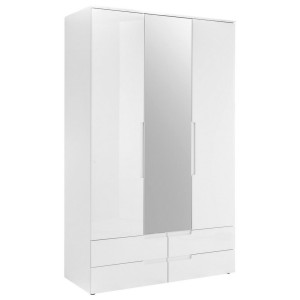 Mid.you Drehtürenschrank, Weiß, Glas, Holzwerkstoff, 4 Fächer, 4 Schublade(n) Schubladen, 126.8x208x57 cm, Blauer Engel, BQ - Bündnis für Qualität,