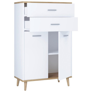 Mid.you Highboard, Weiß, Eiche, Holzwerkstoff, Holzoptik, 1 Fächer, 2 Schublade(n) Schubladen, 60x97x28 cm, stehend, in verschiedenen Holzdekoren