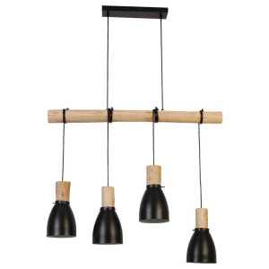 Novel Hängeleuchte, Natur, Schwarz, Holz, Metall, Eiche, vollmassiv, Vintage,Vintage, 90x15x150 cm, RoHS, CE, höhenverstellbar, Lampen & Leuchten,