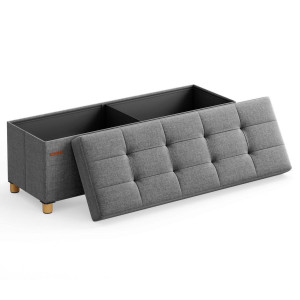 Sitzbox, Grau, Holz, Metall, 110x40x38 cm, als Aufbewahrungsbox verwendbar, Stauraum, Wohnzimmer, Hocker, Sitzwürfel