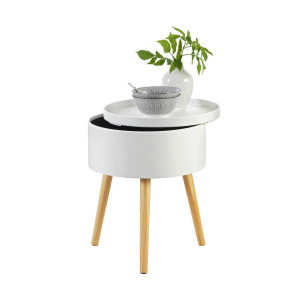 Carryhome Beistelltisch, Natur, Weiß, Holz, Holzwerkstoff, Pinie, teilmassiv, rund, rund, 38x48.5x38 cm, Stauraum, Wohnzimmer, Wohnzimmertische,