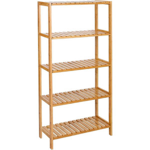 Badezimmerregal, Natur, Holz, Bambus, vollmassiv, 5 Fächer, 60x130x26 cm, Badezimmer, Badezimmerregale, Badregale
