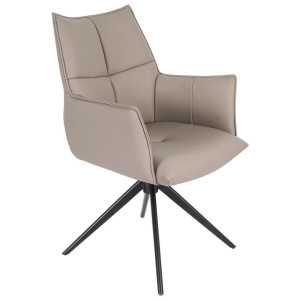 Novel Armlehnstuhl, Schwarz, Taupe, Metall, Leder, Echtleder, Rindleder, Drehkreuz, 62x91x62 cm, Lederauswahl, Sitzfläche 360° drehbar, Esszimmer,
