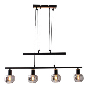 Näve Hängeleuchte Fumoso, Schwarz, Metall, Glas, 10x100-160x78 cm, höhenverstellbar, Lampen & Leuchten, Innenbeleuchtung, Leuchten nach Räumen,