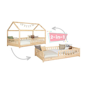 Livetastic Hausbett Duo 0406, Natur, Holz, Kiefer, massiv,Schichtholz, Höhe ca. 20 cm, 120x200 cm, bodentiefer Einstieg, Kinder- & Jugendzimmer,