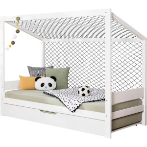 Livetastic Ausziehbett FUßBALLBETT 0406, Weiß, Holz, Kiefer,Birke, massiv,Schichtholz, 90x200 cm, Bettkasten, für Rollrost geeignet, Himmelfunktion,