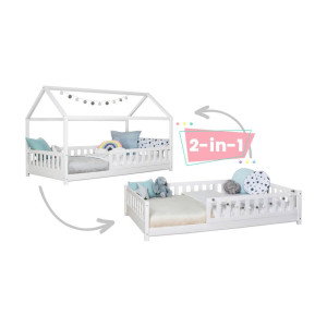 Livetastic Hausbett, Weiß, Holz, Kiefer, massiv,Schichtholz, Höhe ca. 20 cm, 100x200 cm, bodentiefer Einstieg, Kinder- & Jugendzimmer, Kindermöbel,
