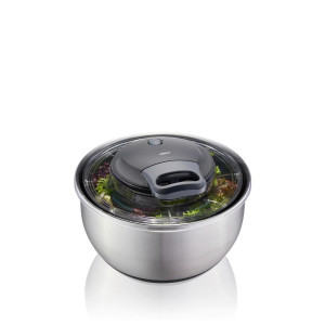 Gefu Salatschleuder Pullit, Schwarz, Transparent, Metall, Kunststoff, 4,5 L, rund, 18.5 cm, Deckel mit Sichtfenster, Kochen, Küchenhelfer,