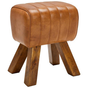 Livetastic Hocker, Braun, Holz, Leder, Echtleder, Ziegenleder, Mangoholz, massiv, Lederoptik, Füllung: Komfortschaum, quadratisch, 42x45x35 cm,