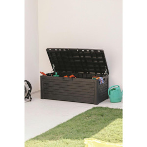 Kissenbox, Anthrazit, Holzoptik, 1 Fächer, 148x60x72 cm, UV-beständig, wetterbeständig, geeignet zum Sitzen, Aufbewahrung & Schutzhüllen, Gartenboxen